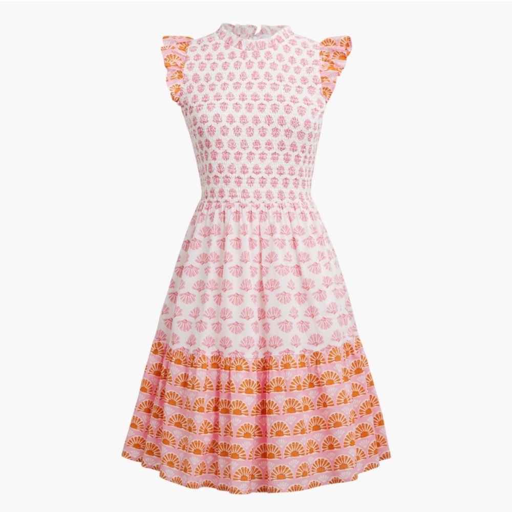 J. Crew Factory Ruffle-Sleeve Smoked Mini‎ Dress.